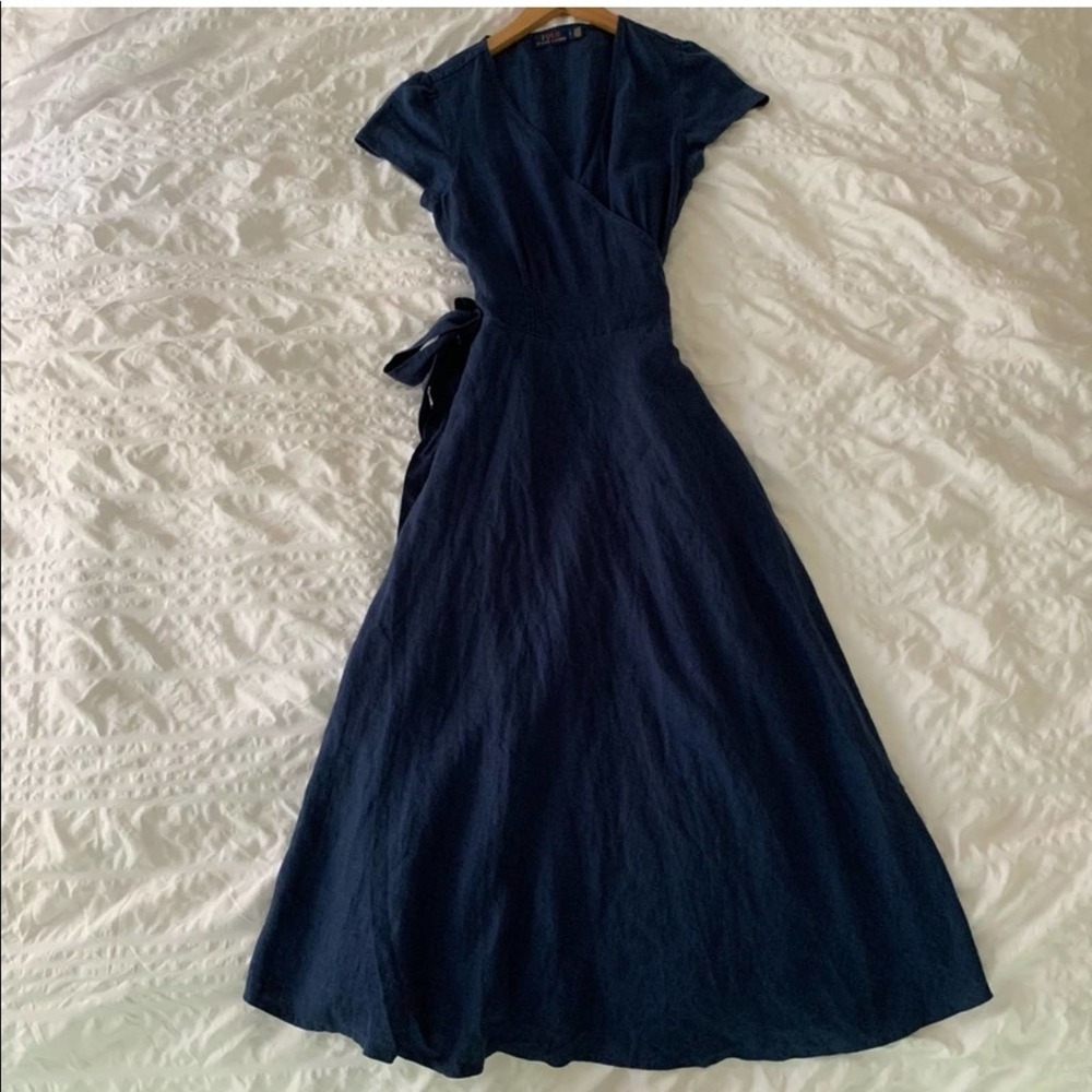 New Ralph Lauren Maxi Linen Navy Long Dress - Picture 6 of 16
